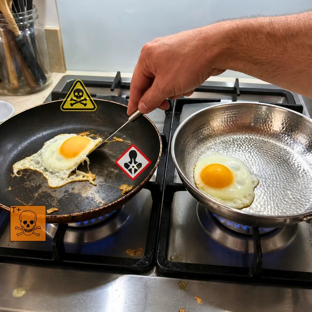 Toxic coated pan vs JOYHNNY™ pure titanium pan