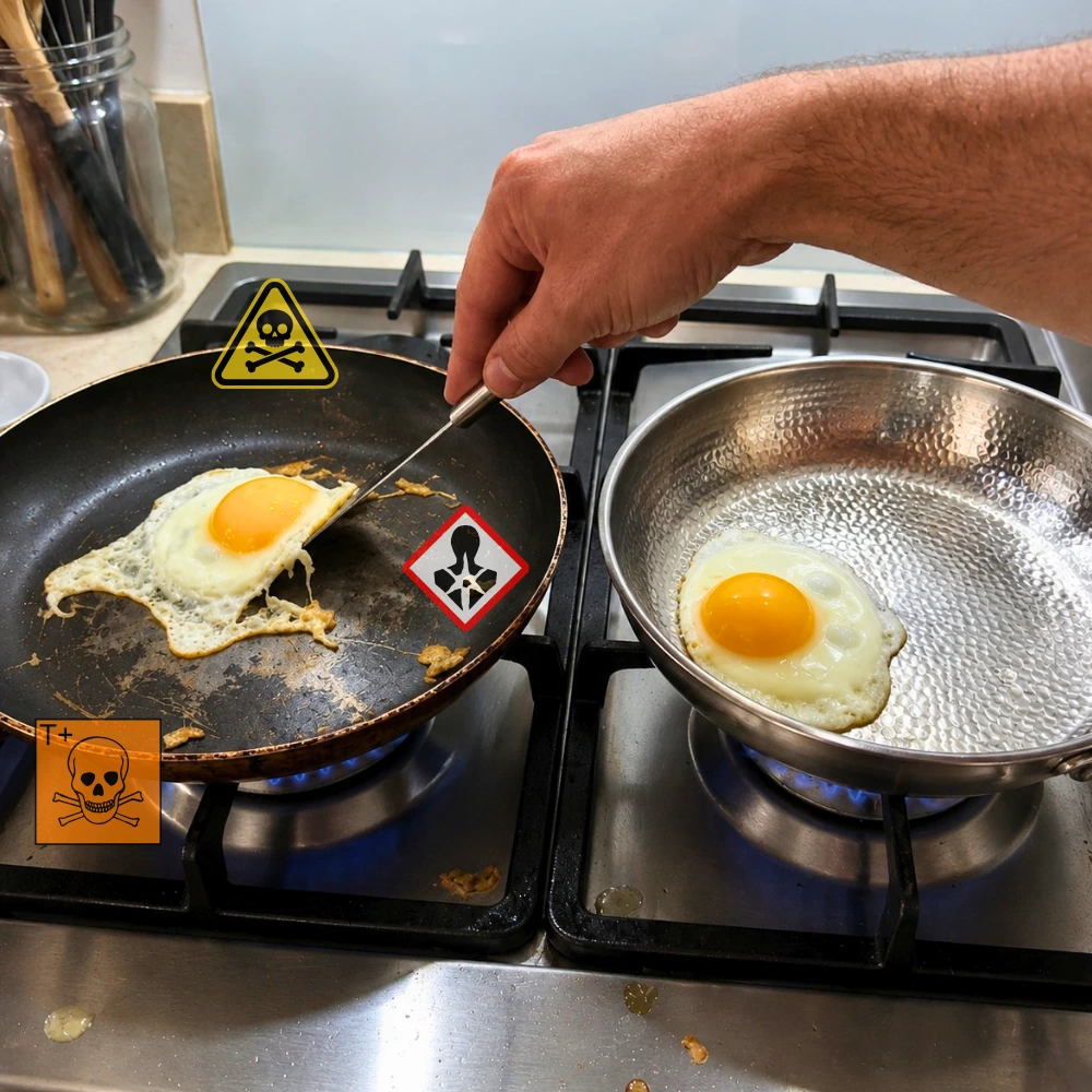 Toxic coated pan vs JOYHNNY™ pure titanium pan
