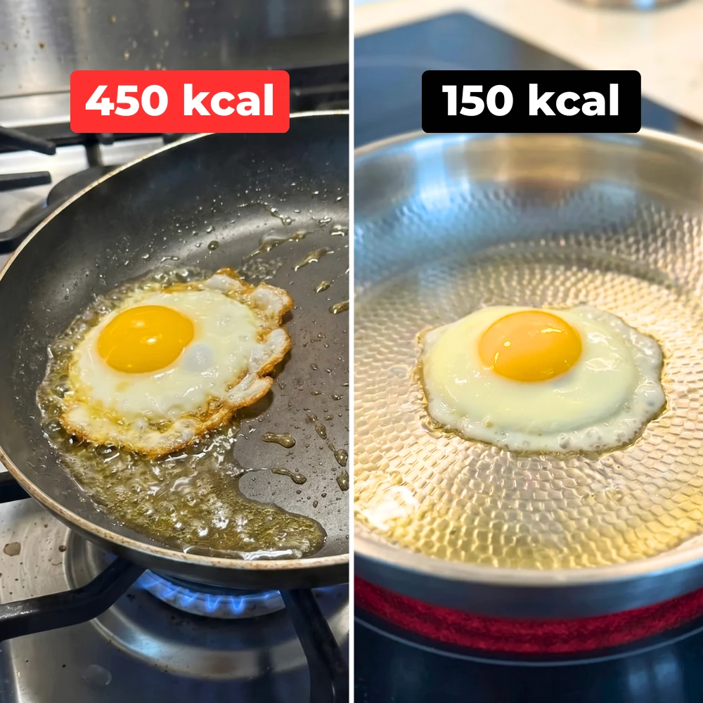 Egg cooked with very little oil in the JOYHNNY™ pan