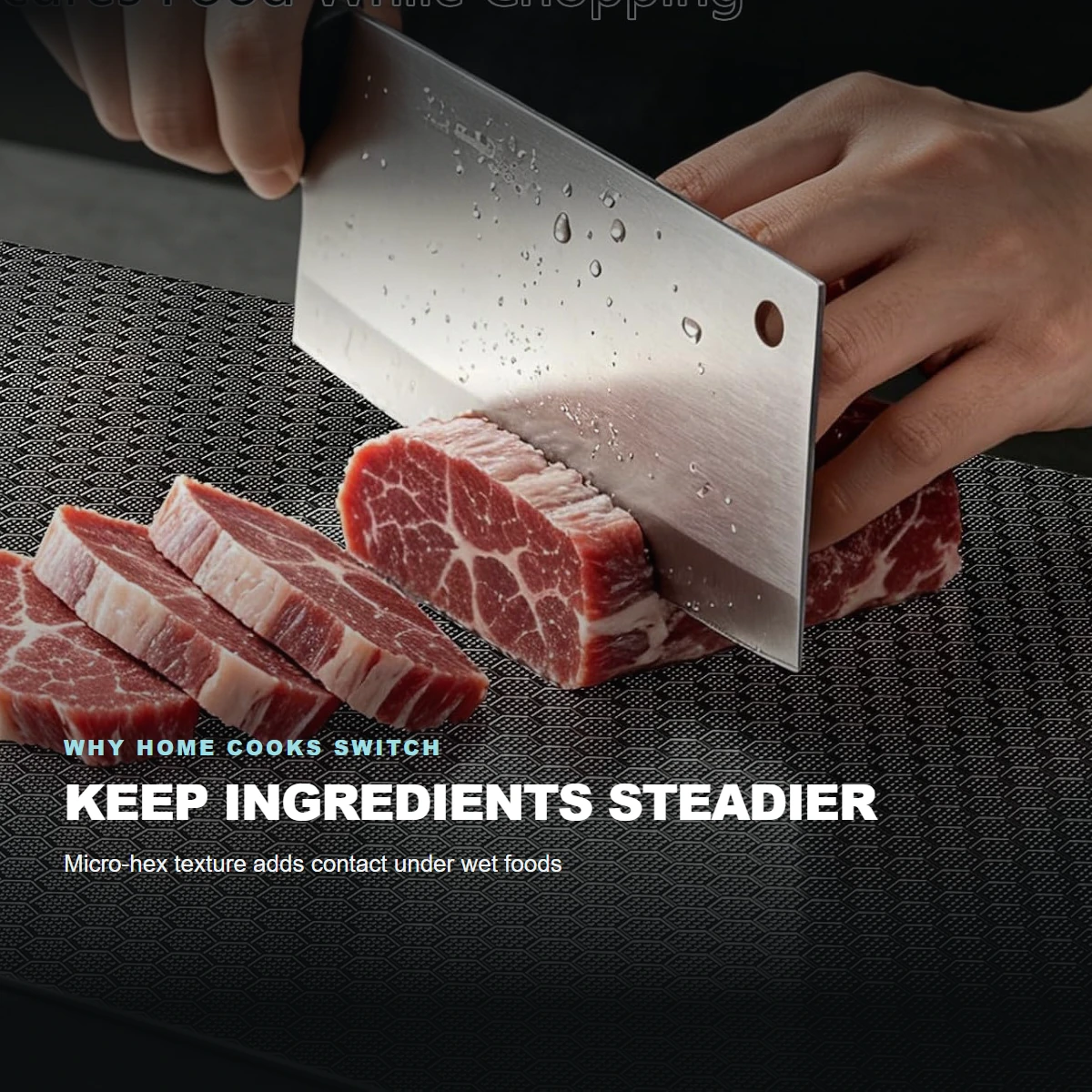 Meat being sliced on Tivano Pro hex surface