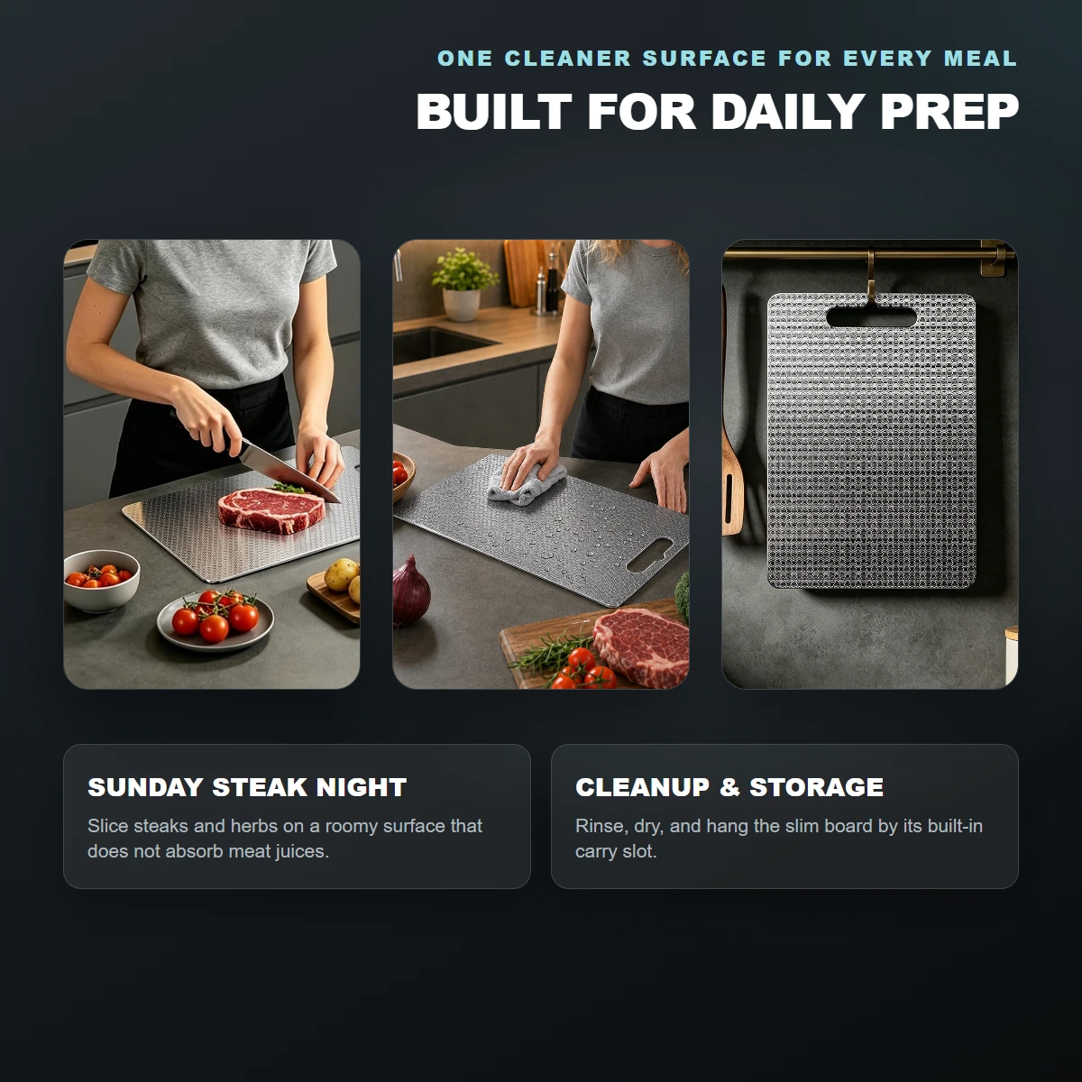 Tivano Pro cutting board for daily meal preparation and storage