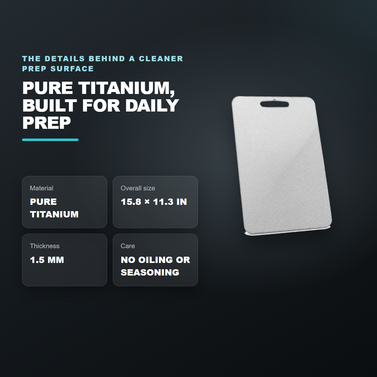 Tivano Pro titanium cutting board specifications